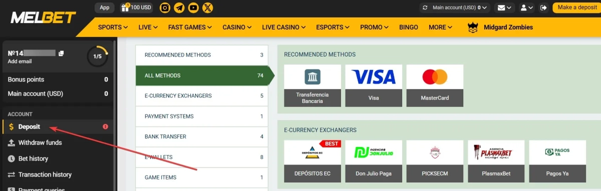 Make your deposit and the 100% bonus credits automatically to your bonus account