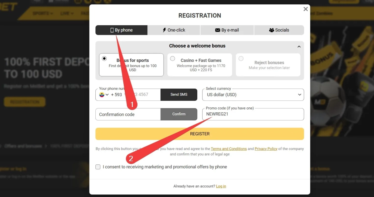 Enter promo code NEWREG21 in the designated field to activate your $120 maximum bonus