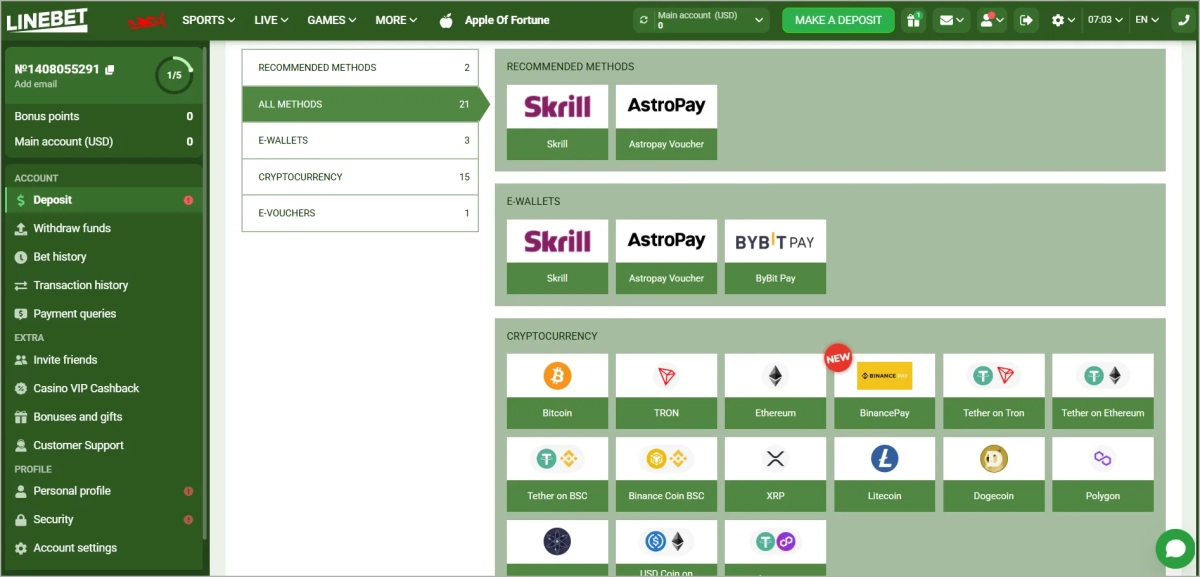 Select from 20+ secure payment options to fund your account