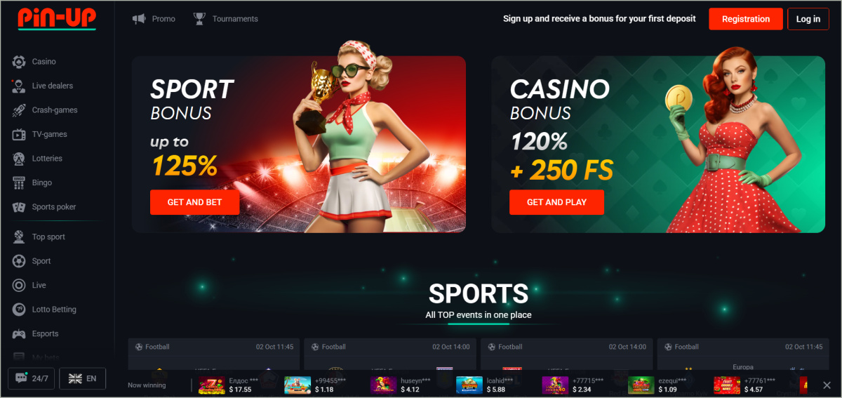 Pin Up official website homepage with casino and sports betting sections Pin Up homepage featuring the main logo, casino and sports betting sections