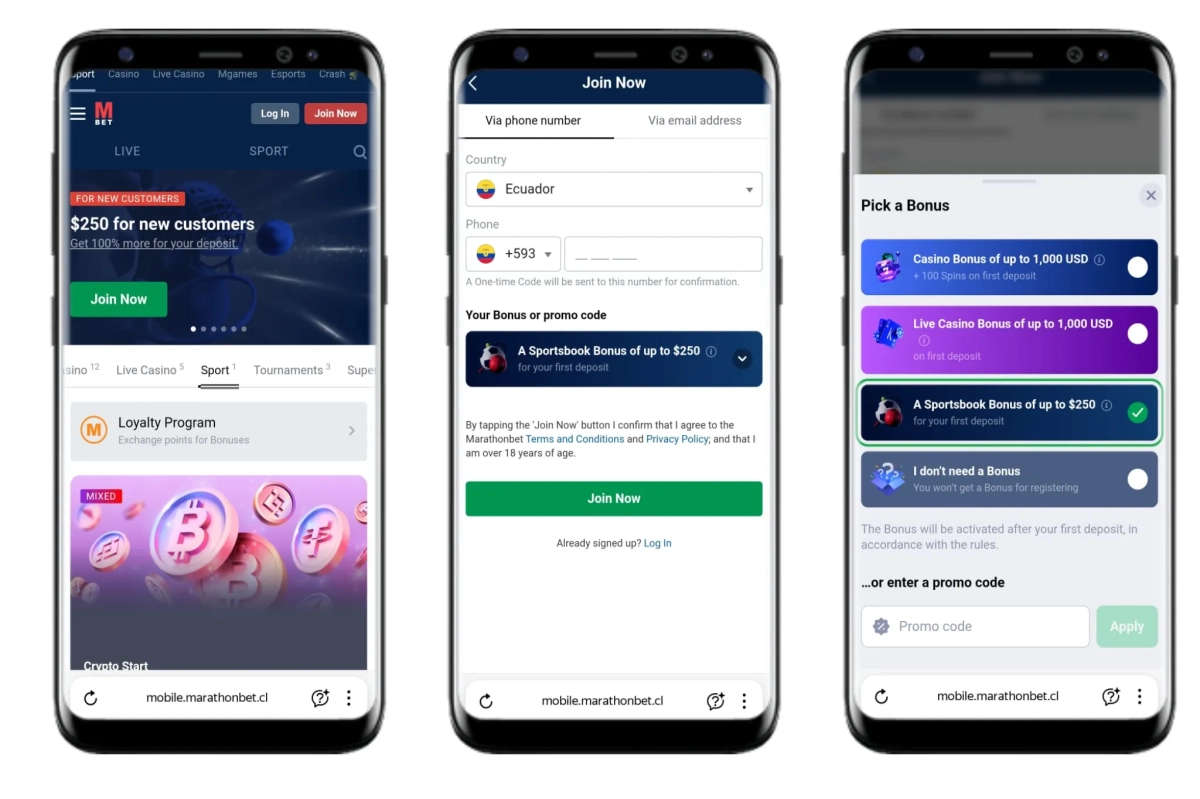 Marathonbet mobile app showing live betting options for bonus wagering
