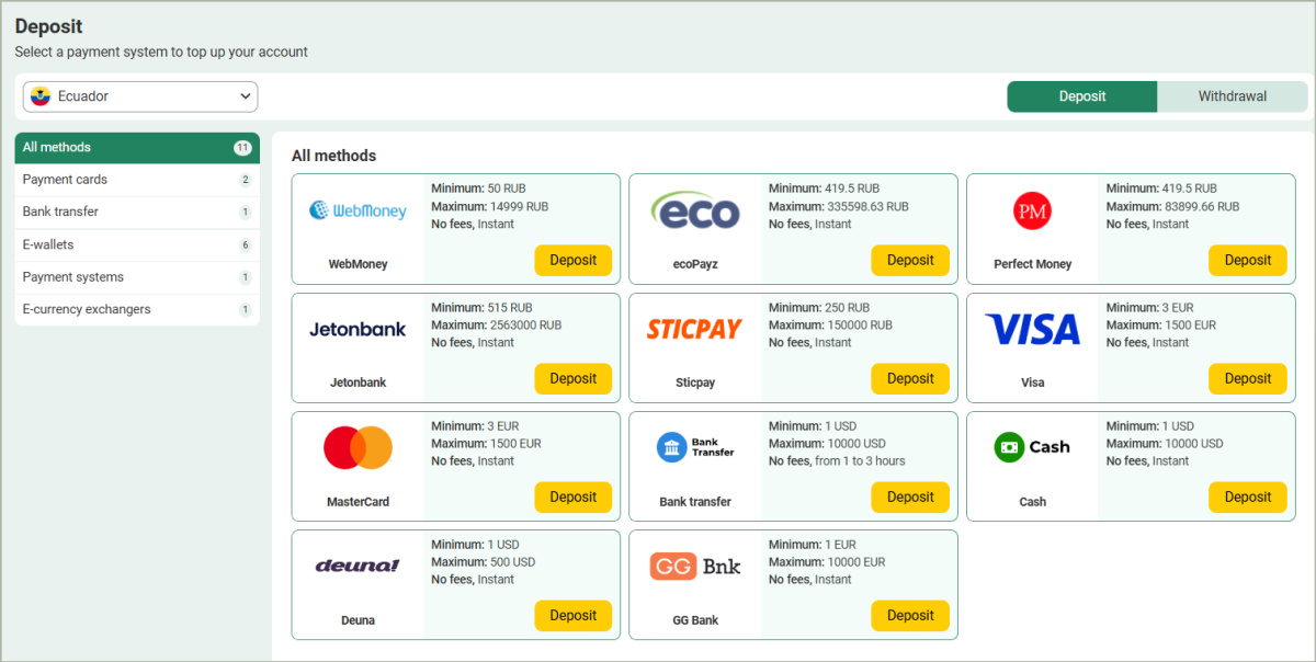 Betwinner payment methods page showing bank cards, e-wallets, and cryptocurrency options Betwinner payment methods page showing bank cards, e-wallets, and cryptocurrency options
