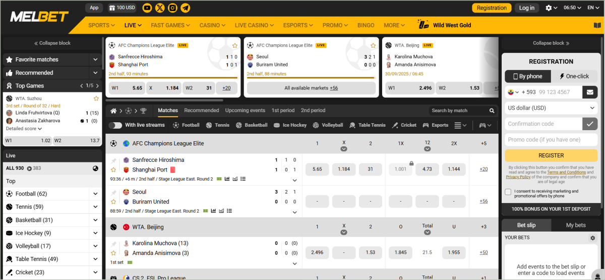 Live betting interface showing active match with live stream window, real-time statistics panel, dynamic odds updates, and quick bet options Melbet live betting section with integrated streaming and real-time match statistics
