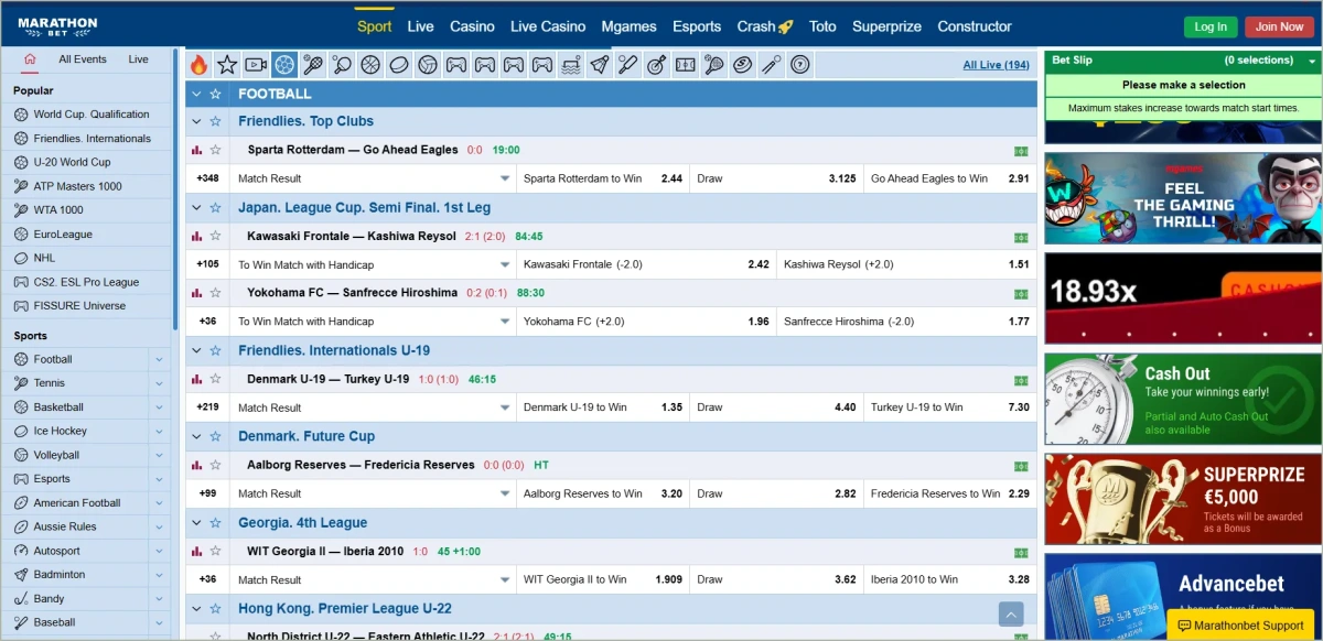 Real odds comparison demonstrates Marathonbet's consistent value advantage. The 2.1% margin translates to tangible profit differences for bettors. Marathonbet odds comparison showing lower margins than competitor bookmakers