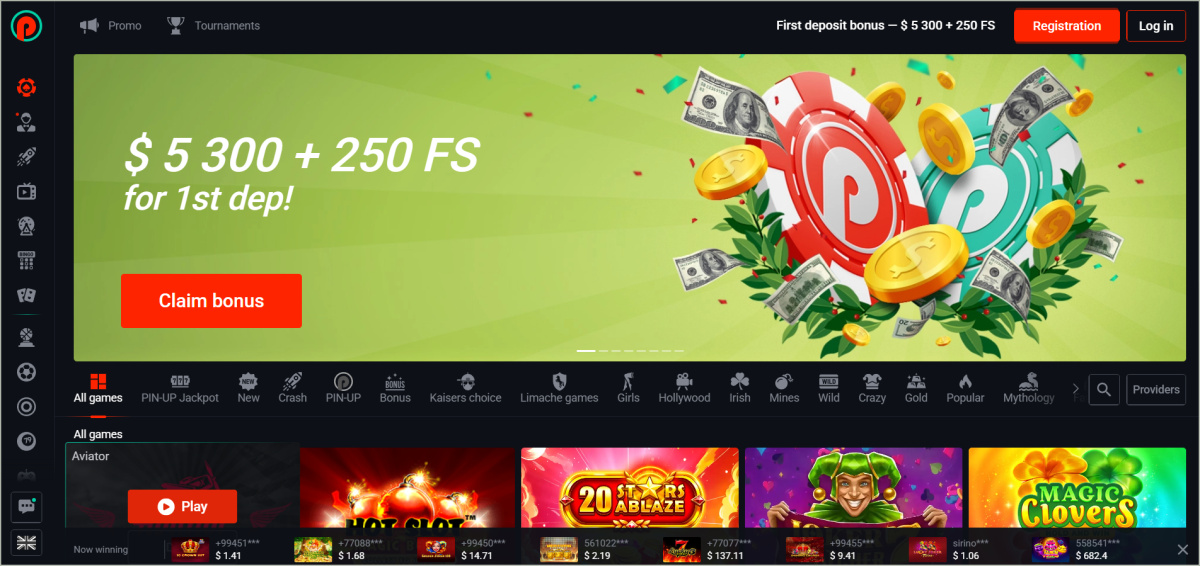 Pin Up casino interface with 8000+ games from 95+ providers Pin Up casino lobby showcasing slot games, live dealer tables, and game categories
