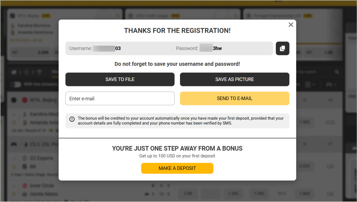 Registration form showing 4 registration methods (one-click, phone, email, social), bonus selection dropdown, and highlighted promo code field with "Newreg21" entered Melbet registration form with Newreg21 promo code field for enhanced welcome bonus