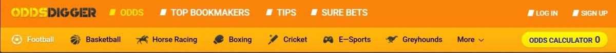 Wide selection of sports available on OddsDigger platform Sports categories menu