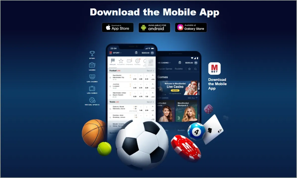 The iOS app delivers clean, efficient navigation with quick access to all betting markets. One-tap betting speeds up wager placement significantly. Marathonbet iOS app showing live betting interface and available markets