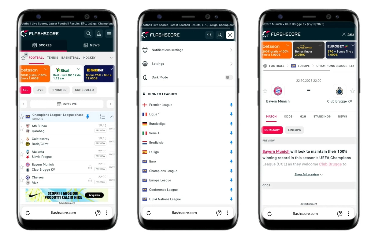 Mobile widgets showing flashscores