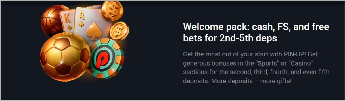 Pin Up multi-deposit bonus selection interface for deposits 2-5 Pin Up bonus selection interface showing casino and sports options