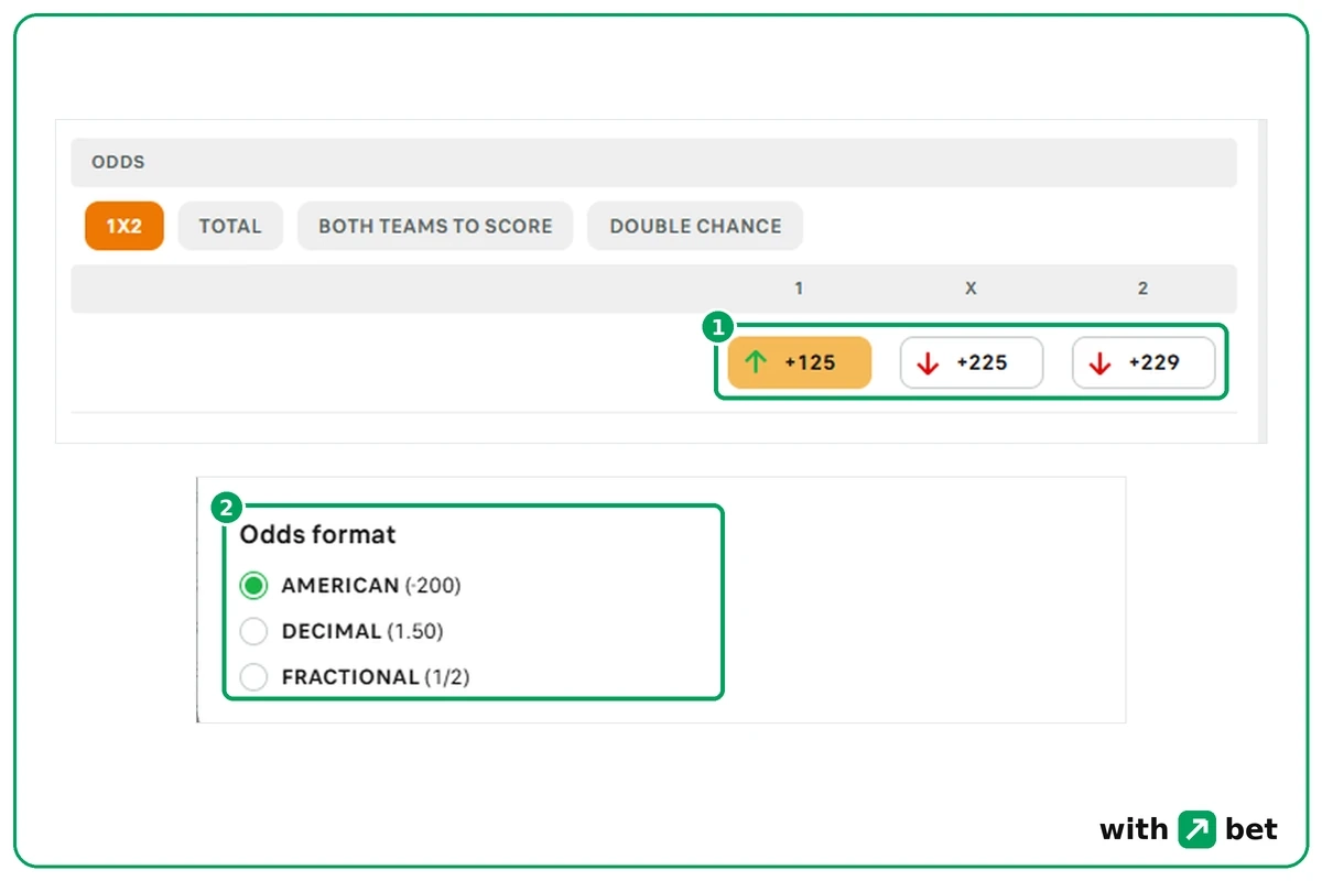 Soccerway settings window with odds format options American, Decimal and Fractional