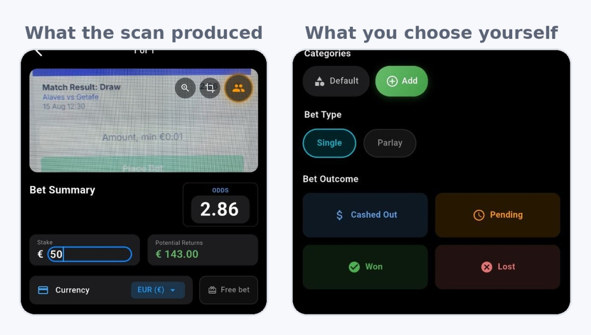 Zort bet summary screen with the stake field and the four outcome buttons